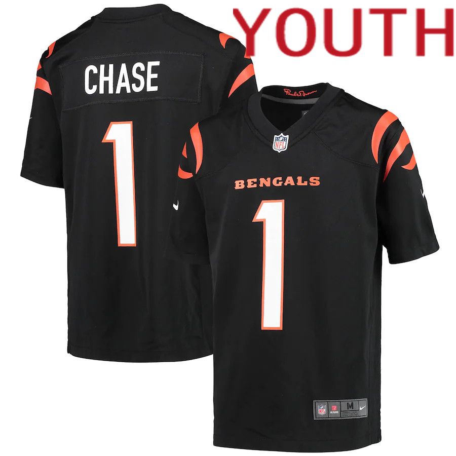 Youth Cincinnati Bengals #1 Ja Marr Chase Nike Black Game NFL Jersey->youth nfl jersey->Youth Jersey